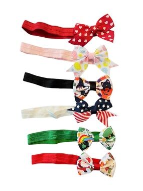 Baby Headband Bow Set Holiday Christmas Halloween Valentine St Patrick 6pc